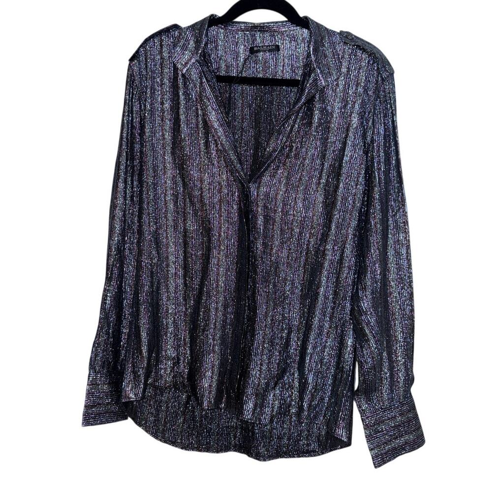 Balmain Paris Women's Silk Blend Glitter Stripe Shirt Purple,Sky blue